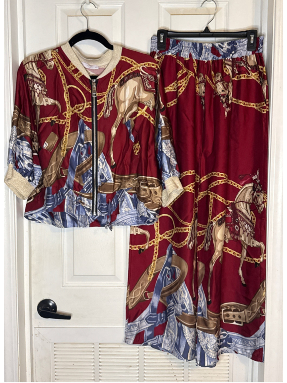 Moda Italy Horseprint Jacket and Pants - Burgandy - Picture 2 of 9